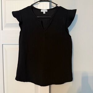 Black Flutter Sleeve V-Neck Blouse